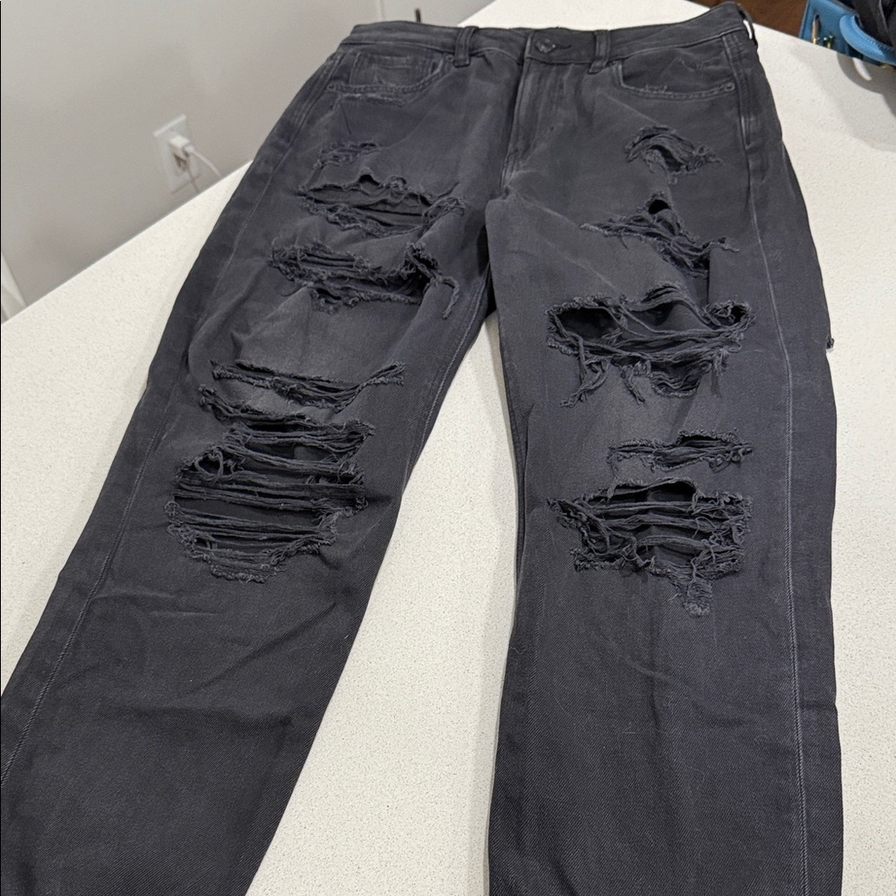 American Eagle Outfitters Super Distressed Charcoal Jeans